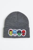 H & M - Knit Motif-detail Hat - Gray