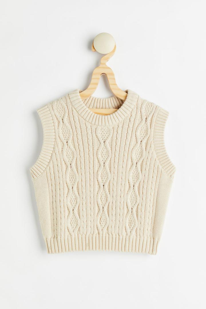 H & M - Cable-knit Cotton Sweater Vest - Beige