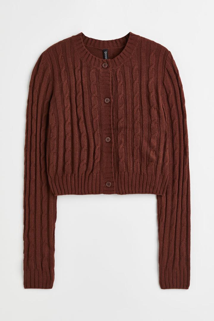 H & M - Cable-knit Cardigan - Brown