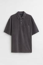 H & M - Relaxed Fit Velour Polo Shirt - Gray