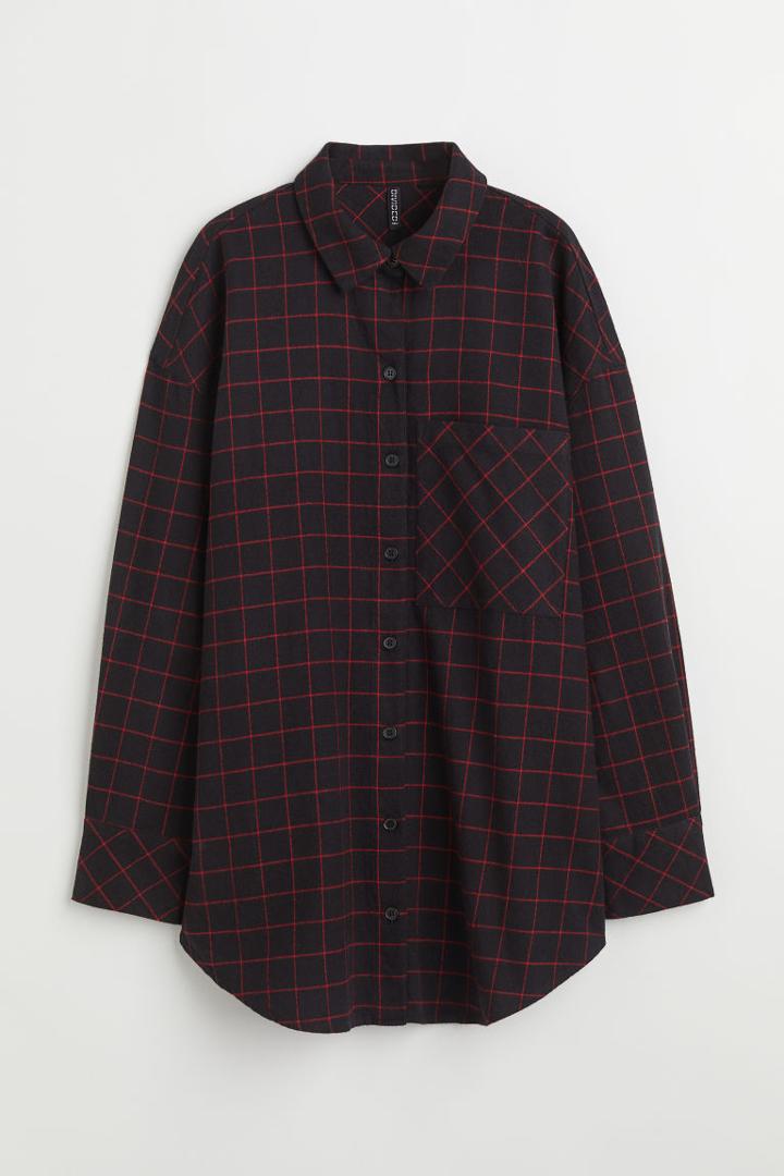 H & M - Oversized Flannel Shirt - Black