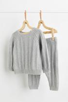 H & M - 2-piece Rib-knit Cotton Set - Gray