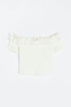 H & M - Ruffle-trimmed Off-the-shoulder Top - White