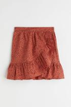 H & M - Flounce-trimmed Wrapover Skirt - Orange