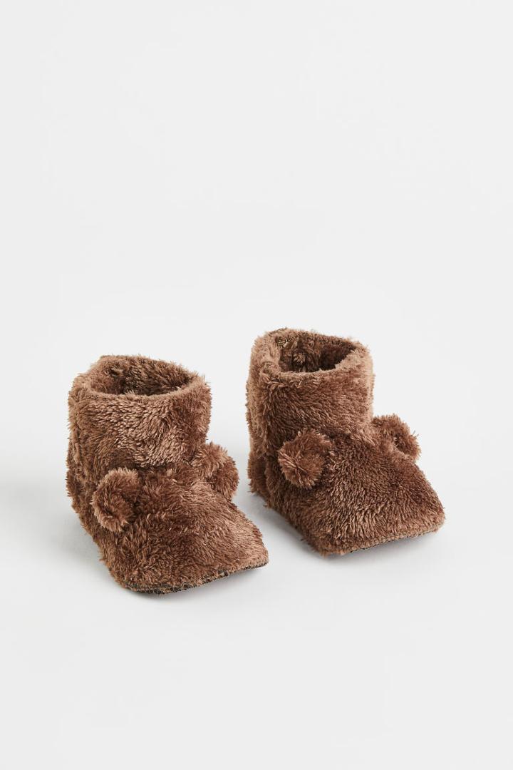 H & M - Faux Shearling-lined Slippers - Beige