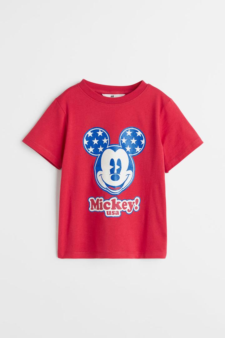 H & M - Glitter-print T-shirt - Red