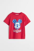 H & M - Glitter-print T-shirt - Red