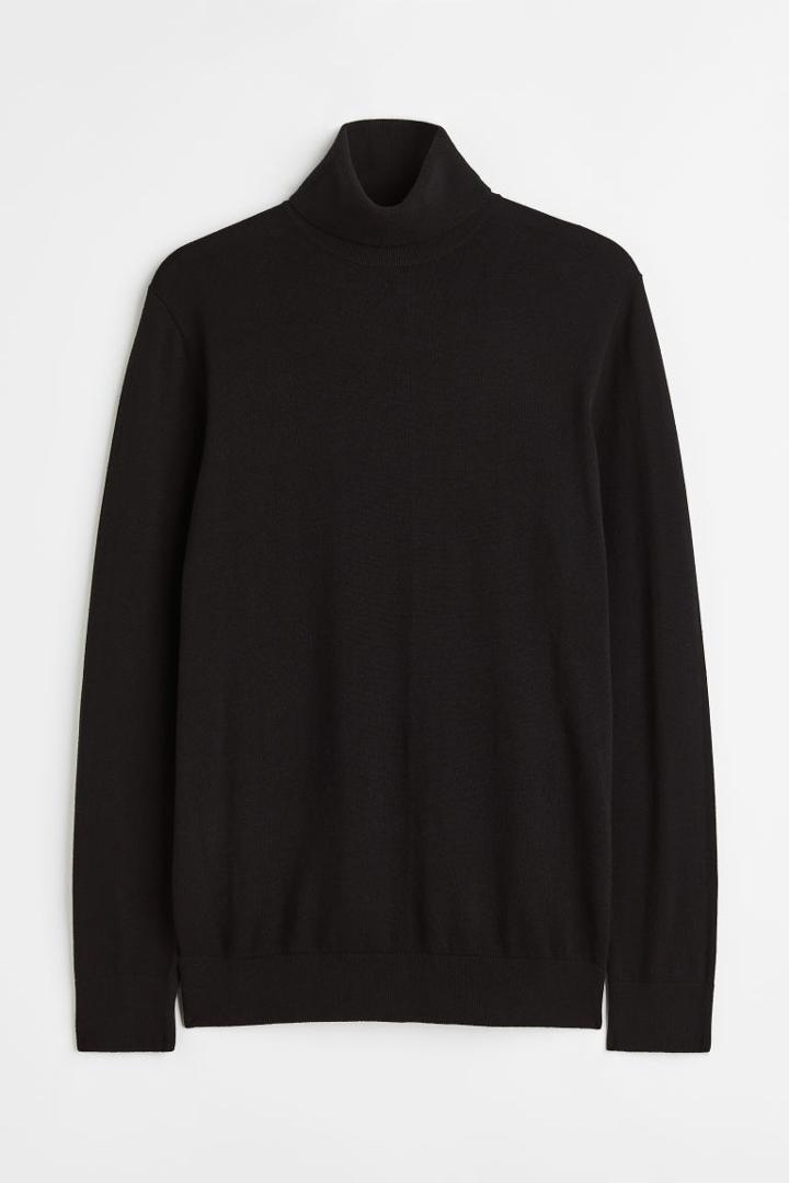 H & M - Slim Fit Fine-knit Turtleneck Sweater - Black