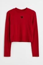 H & M - Short Ribbed Cotton Jersey Top - Red