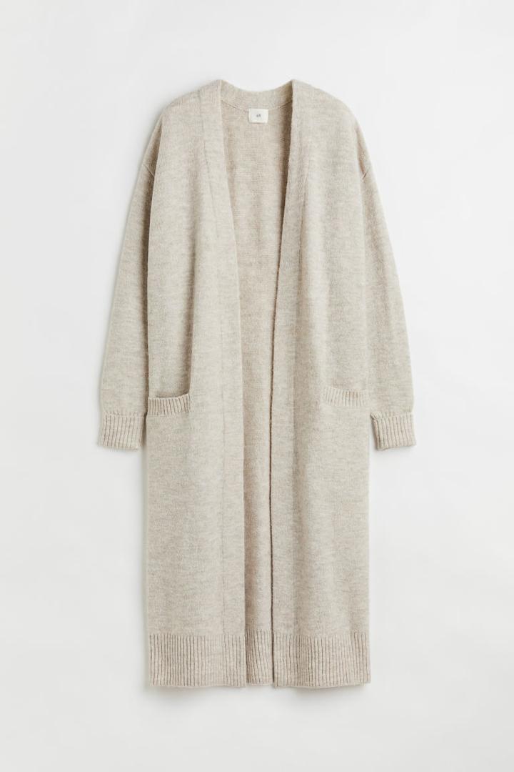 H & M - Long Fine-knit Cardigan - Beige