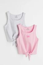 H & M - 2-pack Tie-hem Jersey Tops - Pink