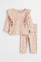 H & M - 2-piece Ribbed Cotton Set - Pink