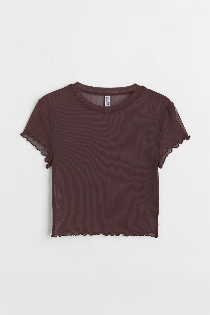 H & M - Mesh Crop Top - Brown