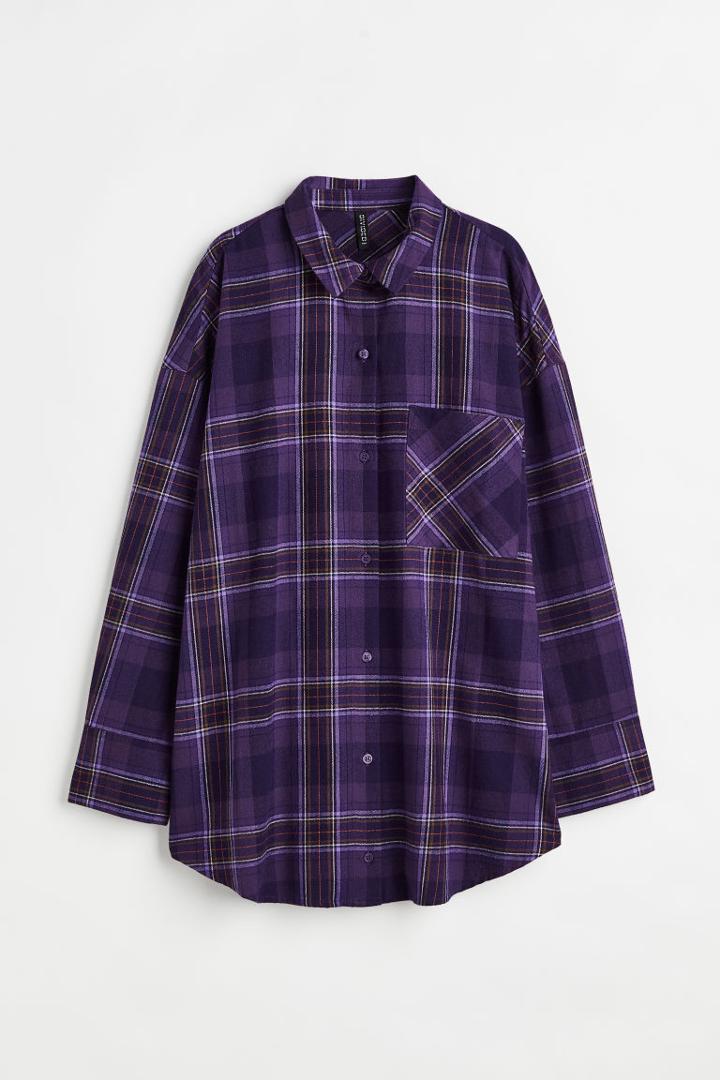 H & M - Oversized Flannel Shirt - Purple
