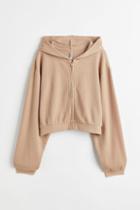 H & M - Waffled Jersey Hooded Jacket - Beige