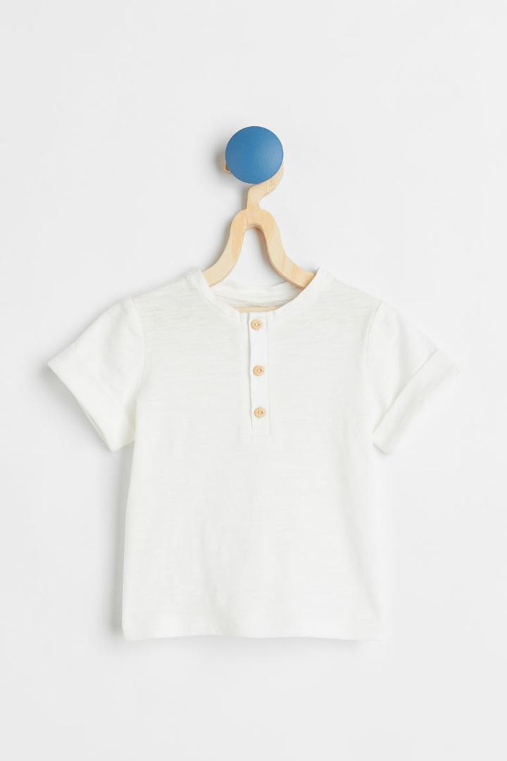 H & M - T-shirt With Buttons - White