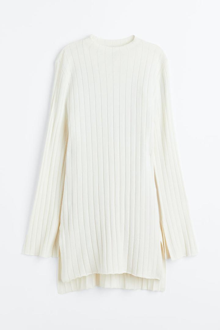 H & M - Ribbed Mock Turtleneck Sweater - White