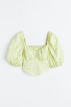 H & M - Puff-sleeved Cotton Blouse - Green