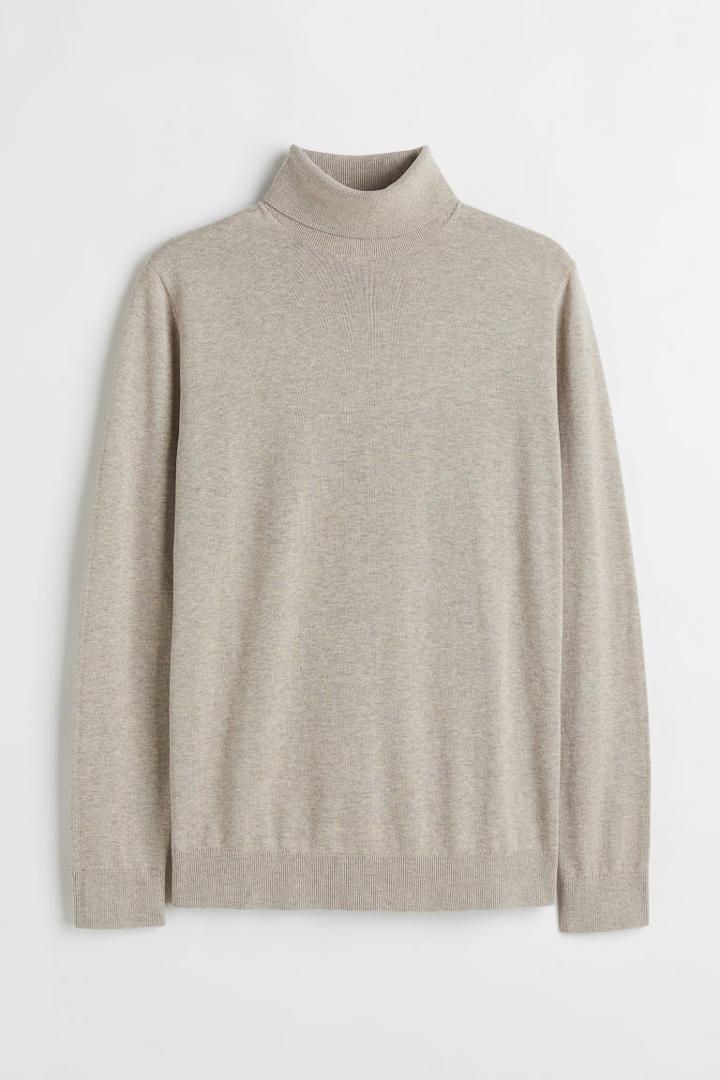 H & M - Slim Fit Fine-knit Turtleneck Sweater - Brown