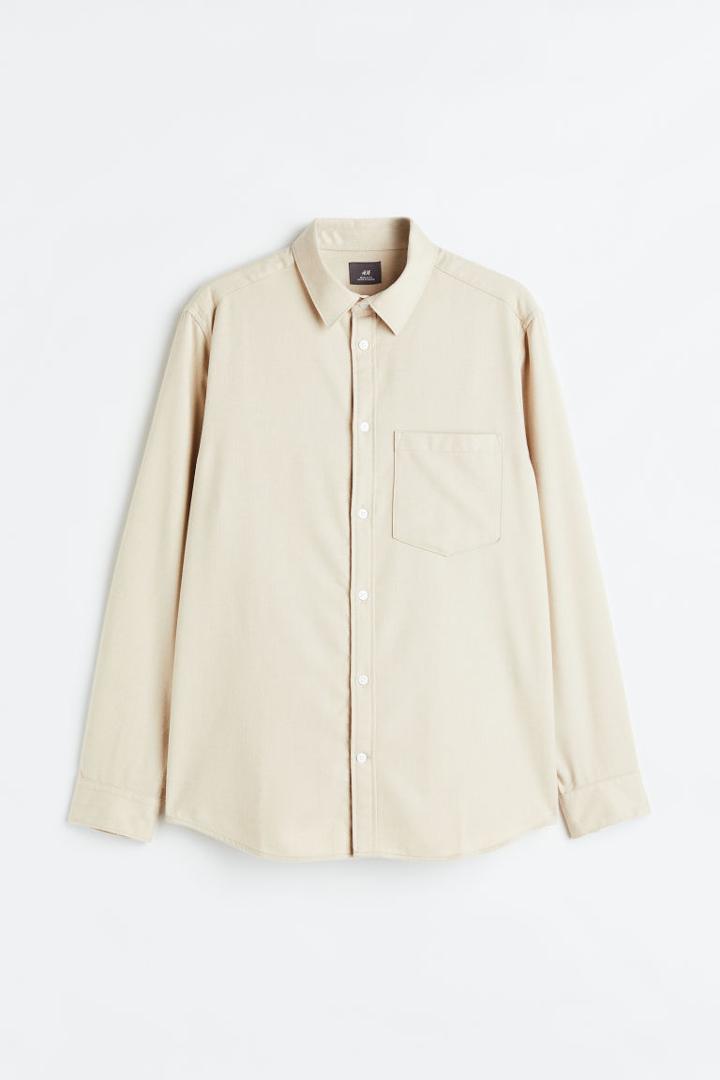H & M - Regular Fit Twill Shirt - Beige