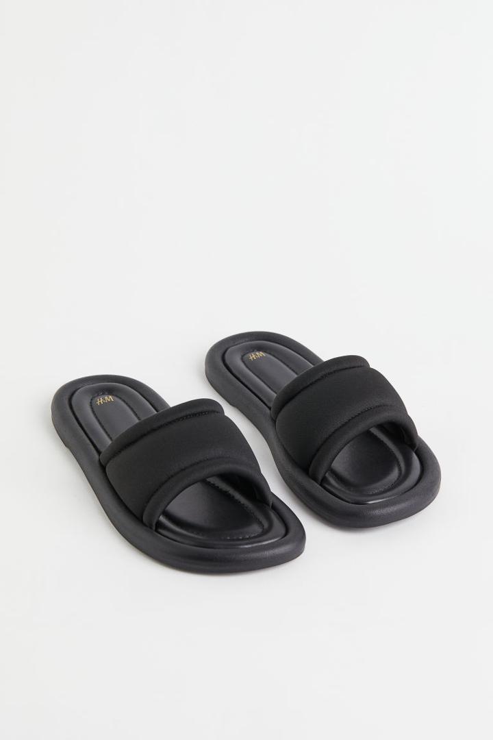 H & M - Faux Leather Slides - Black