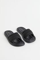 H & M - Faux Leather Slides - Black