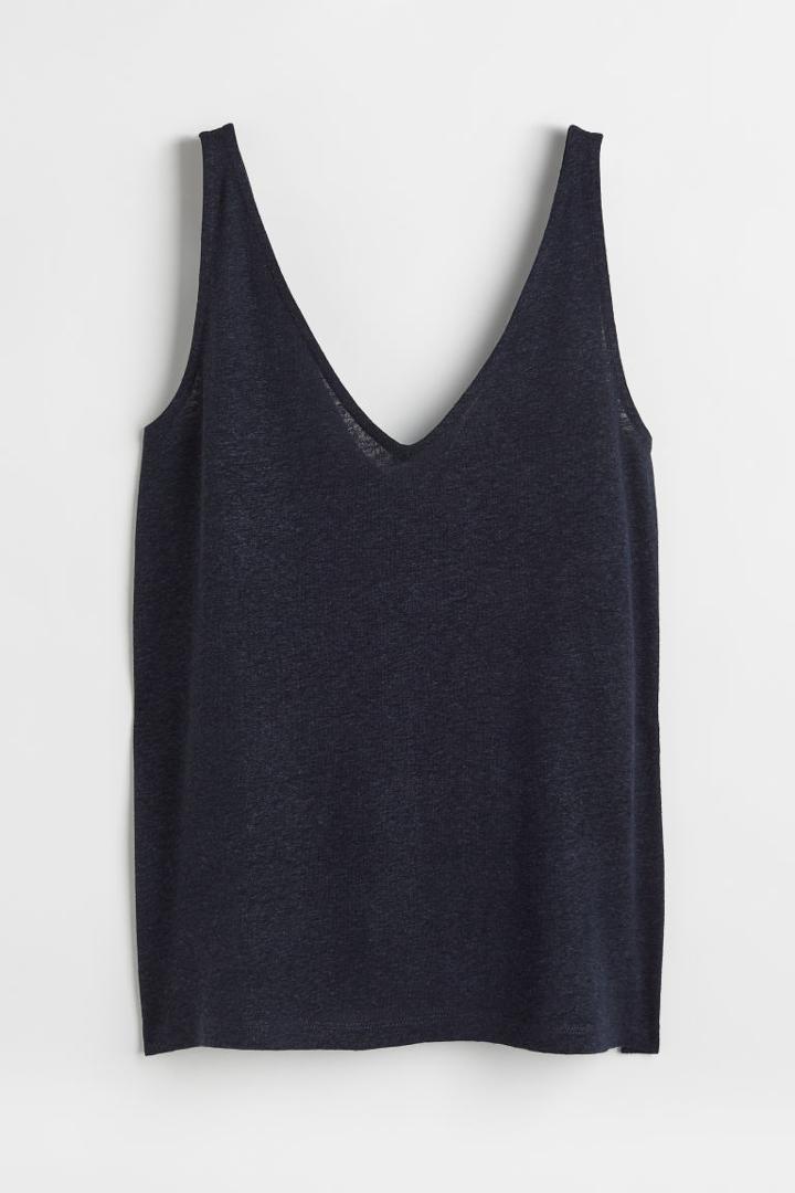 H & M - Linen-blend Tank Top - Blue