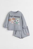 H & M - 2-piece Printed Sweatshirt Set - Gray