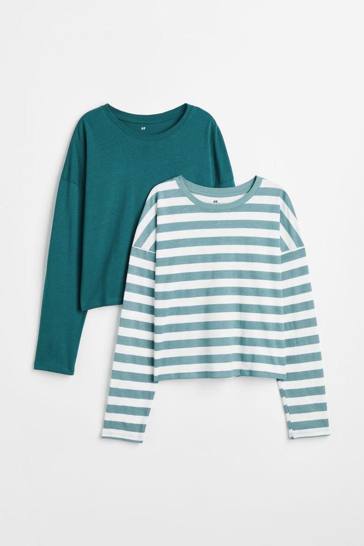 H & M - 2-pack Cotton Jersey Tops - Turquoise