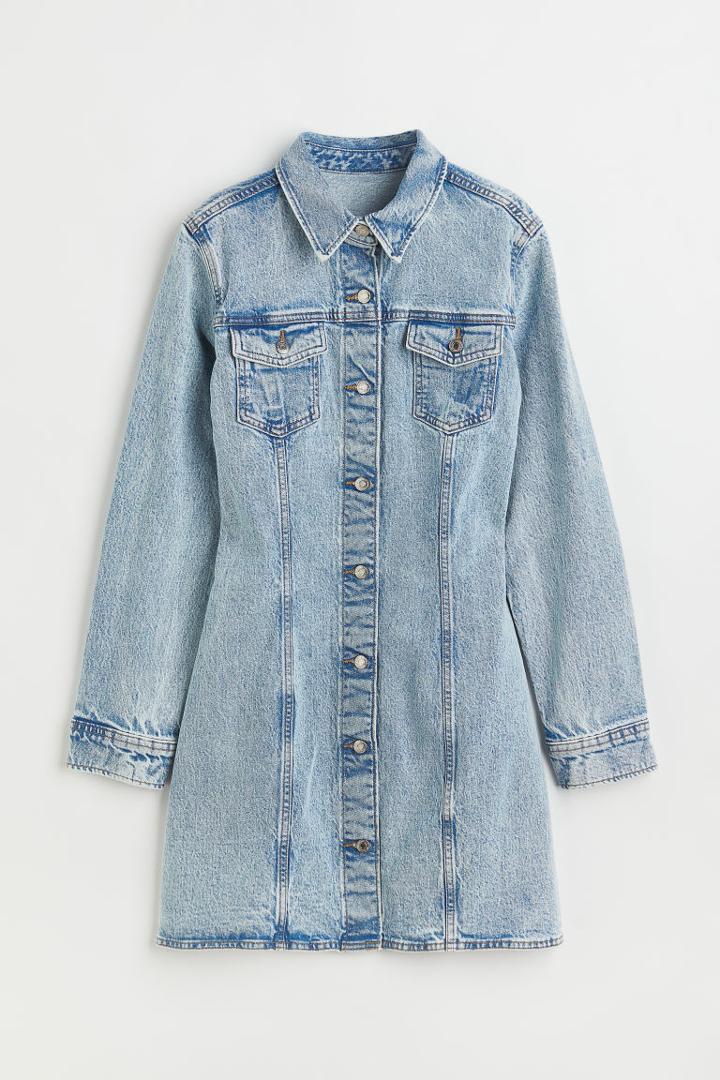H & M - Fitted Denim Dress - Blue