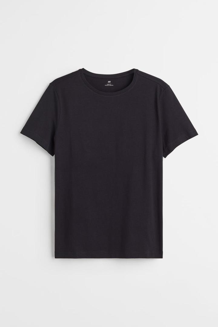 H & M - Slim Fit Round-necked T-shirt - Black