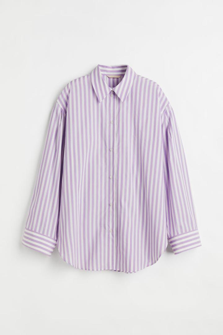 H & M - Oversized Cotton Shirt - Purple