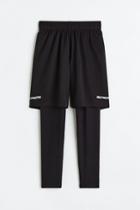 H & M - Reflective Sports Tights With Shorts In Drymove&trade; - Black