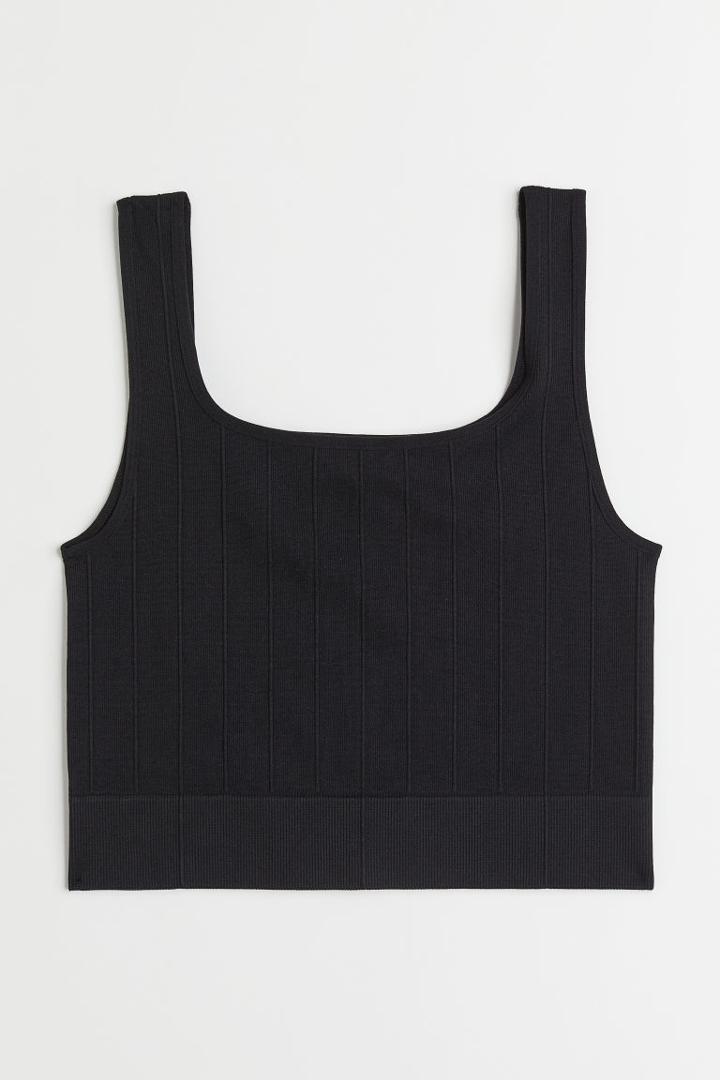 H & M - Seamless Sports Crop Top - Black