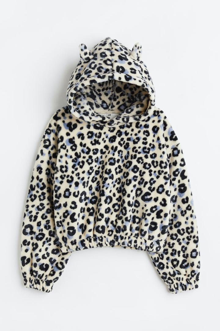 H & M - Appliqud Fleece Hoodie - Beige