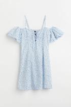 H & M - Open-shoulder Dress With Lacing - Blue