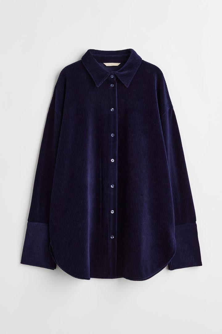 H & M - Ribbed Velour Shirt - Blue
