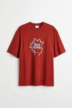 H & M - Relaxed Fit Printed T-shirt - Red