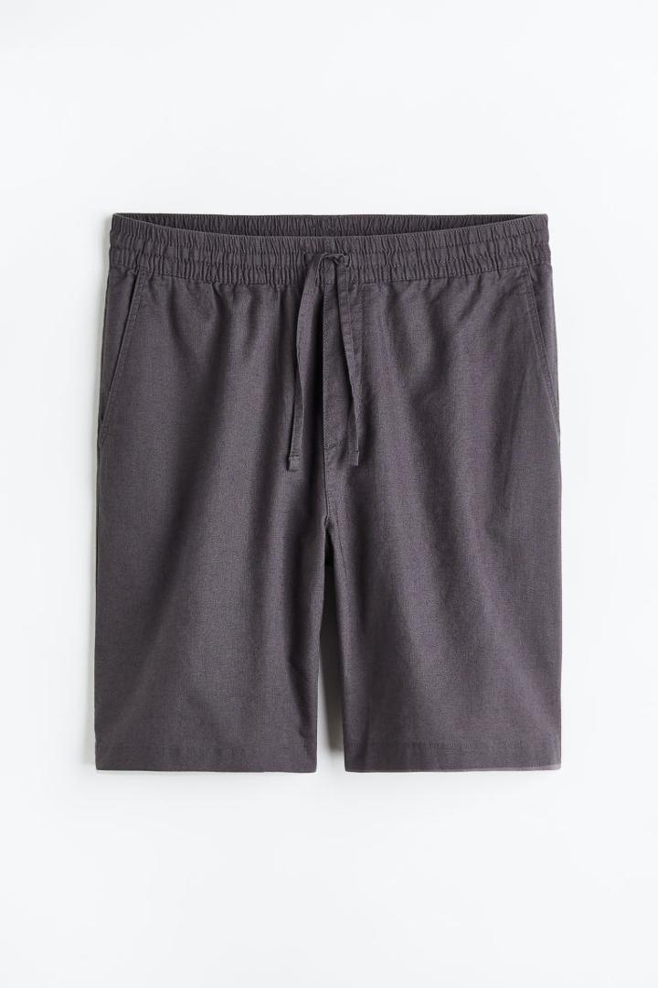 H & M - Loose Fit Linen-blend Shorts - Gray
