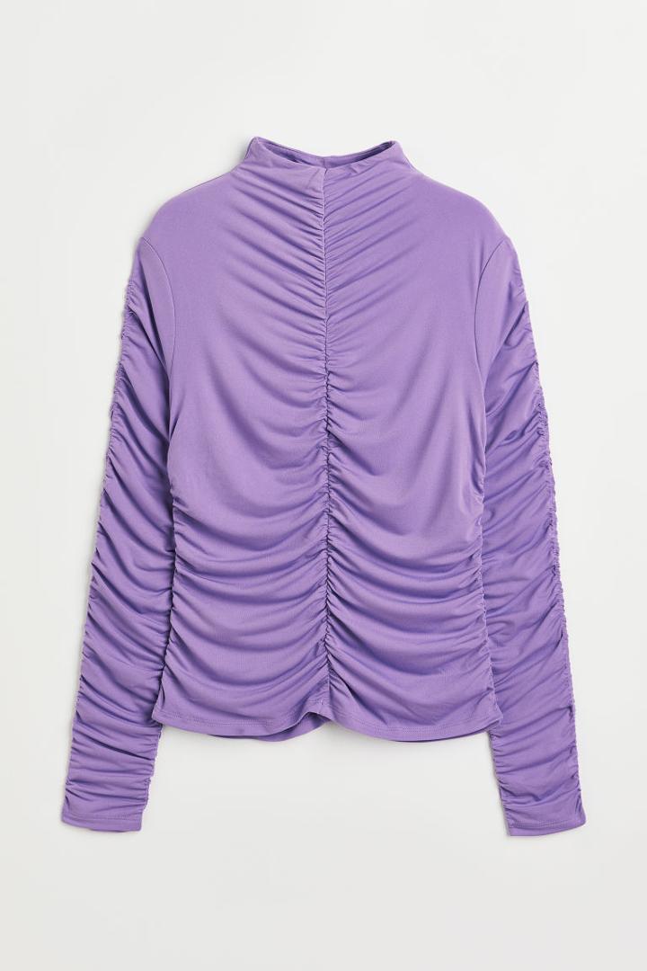 H & M - Gathered Mock-turtleneck Top - Purple