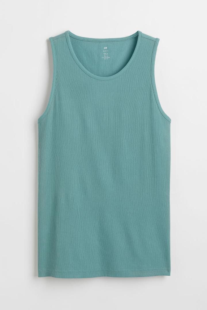 H & M - Ribbed Tank Top - Turquoise