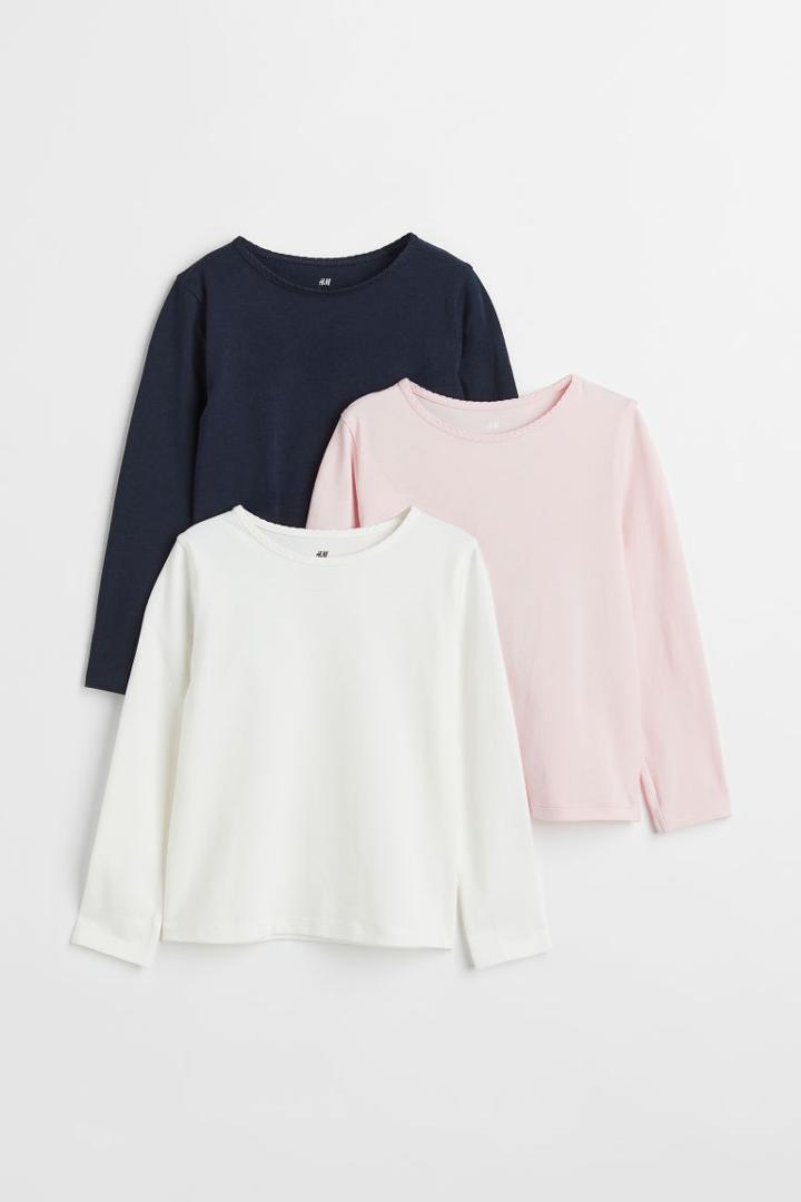 H & M - 3-pack Long-sleeved Tops - Pink