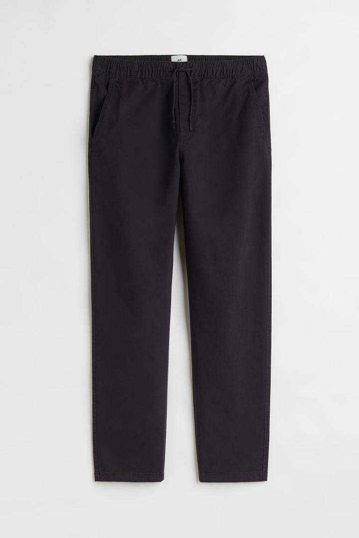 H & M - Relaxed Fit Twill Pull-on Pants - Black