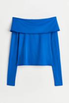H & M - Off-the-shoulder Jersey Top - Blue