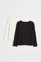 H & M - 2-pack Ribbed Tops - Black