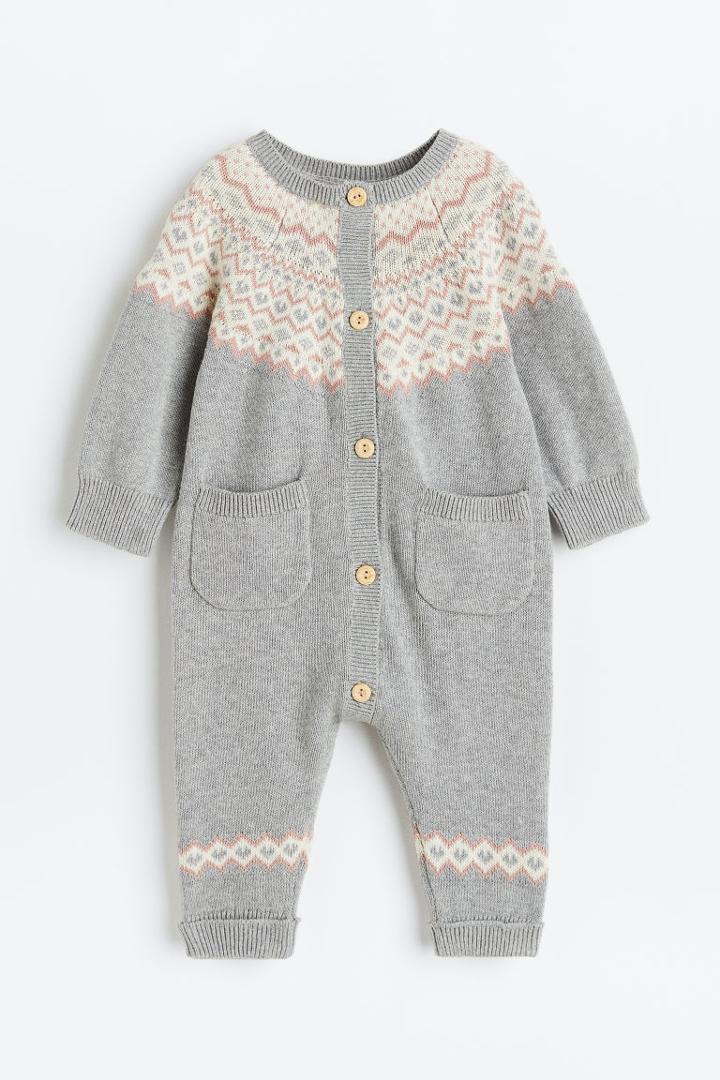 H & M - Knit Cotton Jumpsuit - Gray