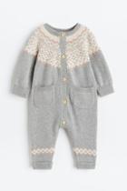 H & M - Knit Cotton Jumpsuit - Gray