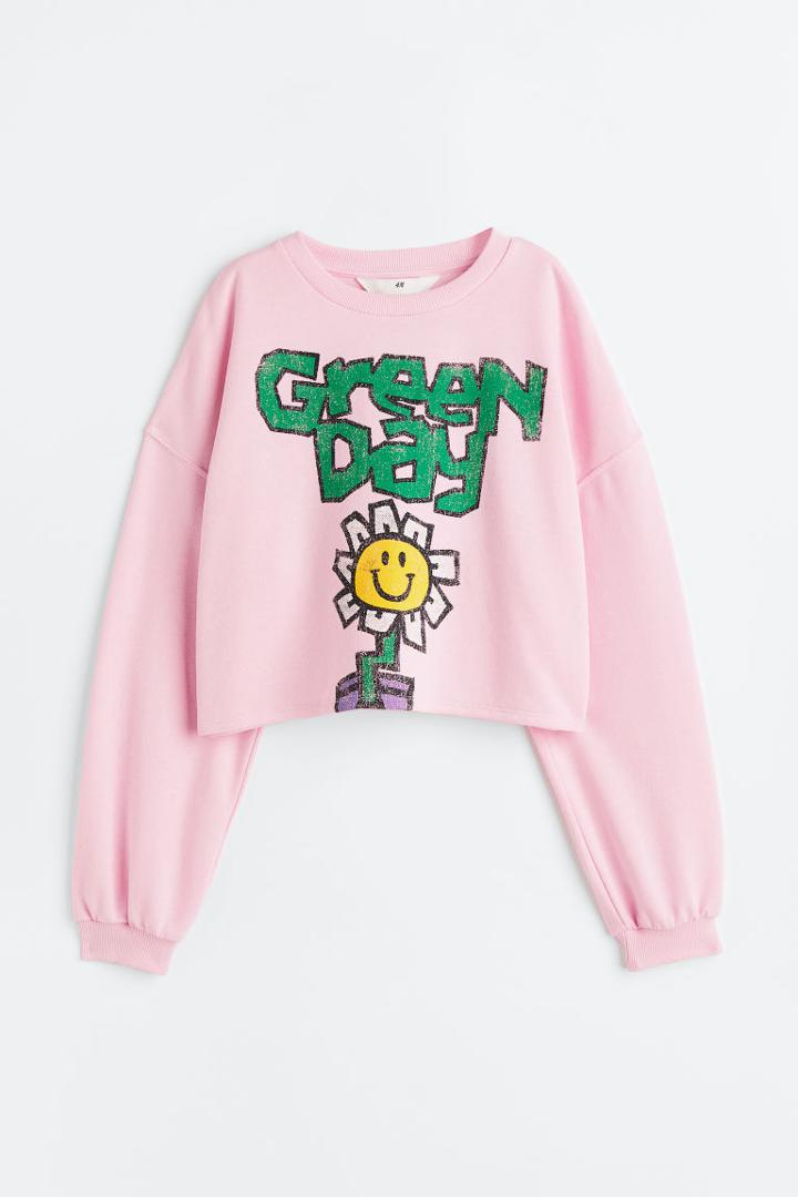 H & M - Boxy Printed Sweatshirt - Pink