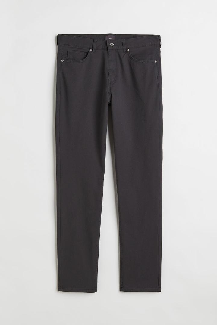 H & M - Slim Fit Cotton Twill Pants - Gray
