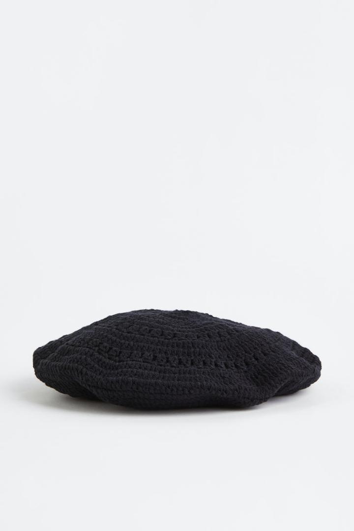 H & M - Crochet-look Beret - Black